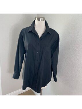 Foxcroft Womens 14W Wrinkle Free Black Button Up Shirt Long Sleeve Blouse